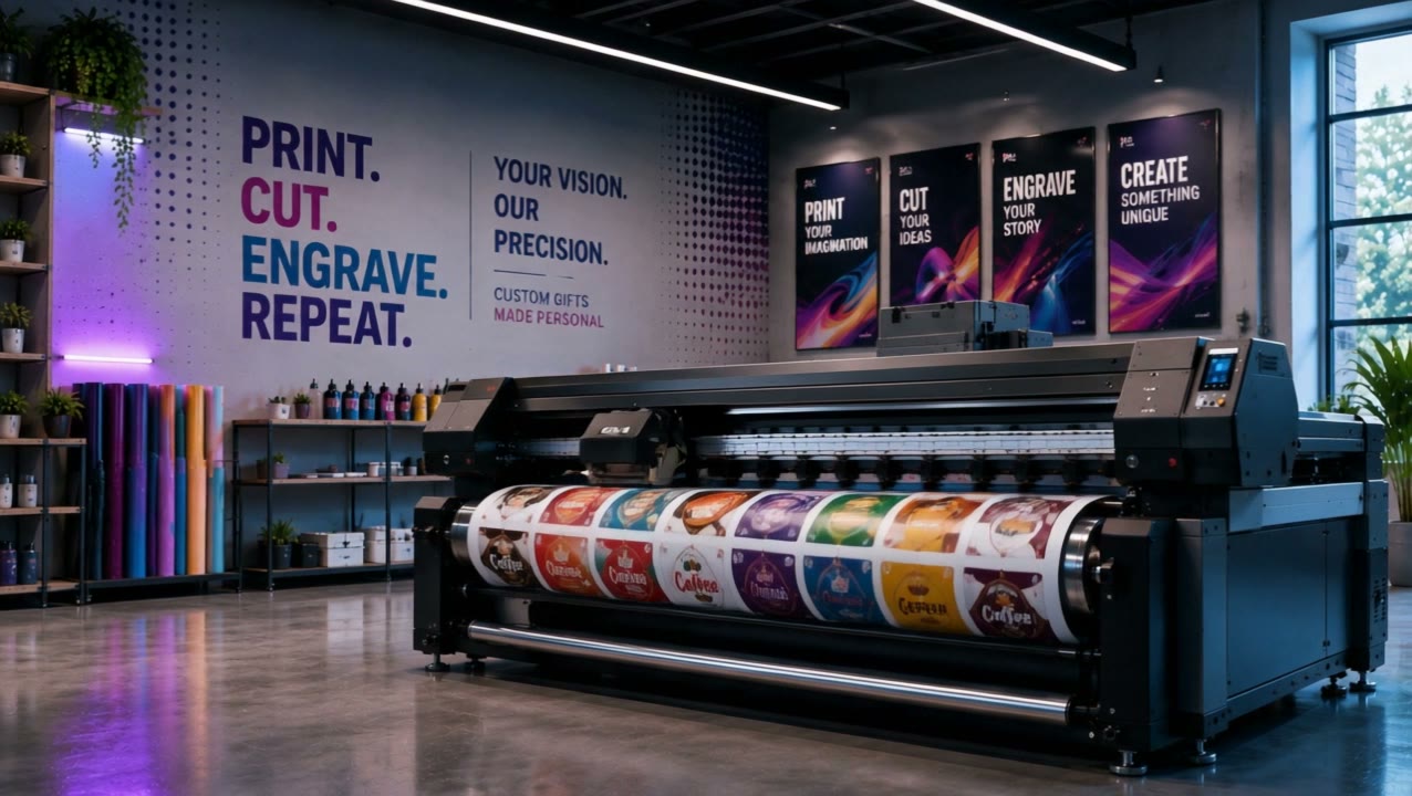 Personalized gifts moving through Zyntra's automated production pipeline