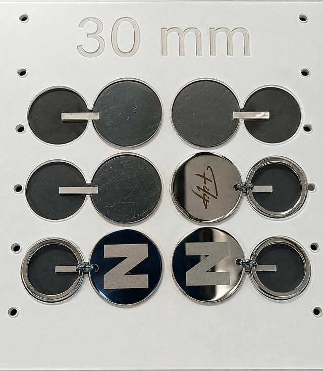 Laser engraving keychain blanks in a jig